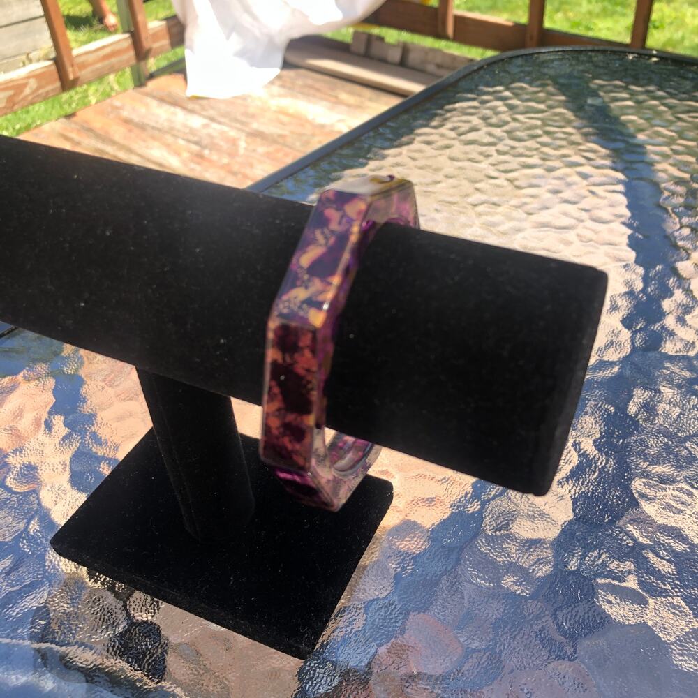 Vintage Women's Purple Gold Tortoiseshell Acrylic Lucite Bangle Bracelet